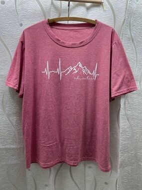 Unbranded Graphic Tee Women XL Pink‎ Excellent Mountain Adventure Heartbeat